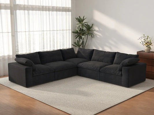 WJS Home 5 Piece Cotton and Linen Black V shaped Sectionals 120 Removable _ Washable Covers 5 Seater_3