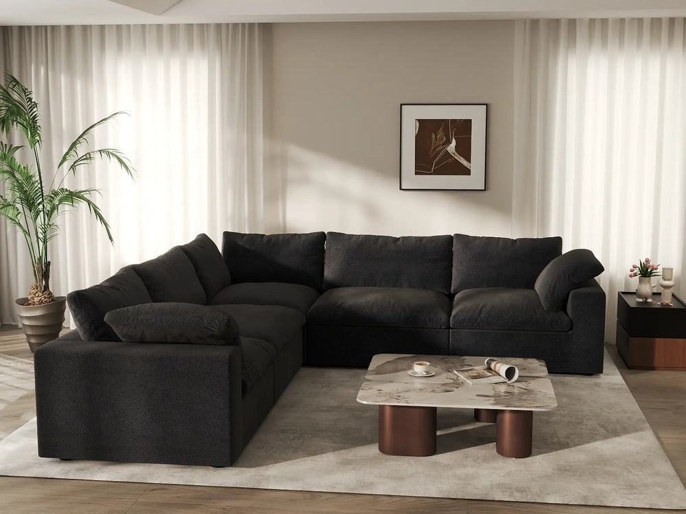 WJS Home 5 Piece Cotton and Linen Black V shaped Sectionals 120 Removable _ Washable Covers 5 Seater_6