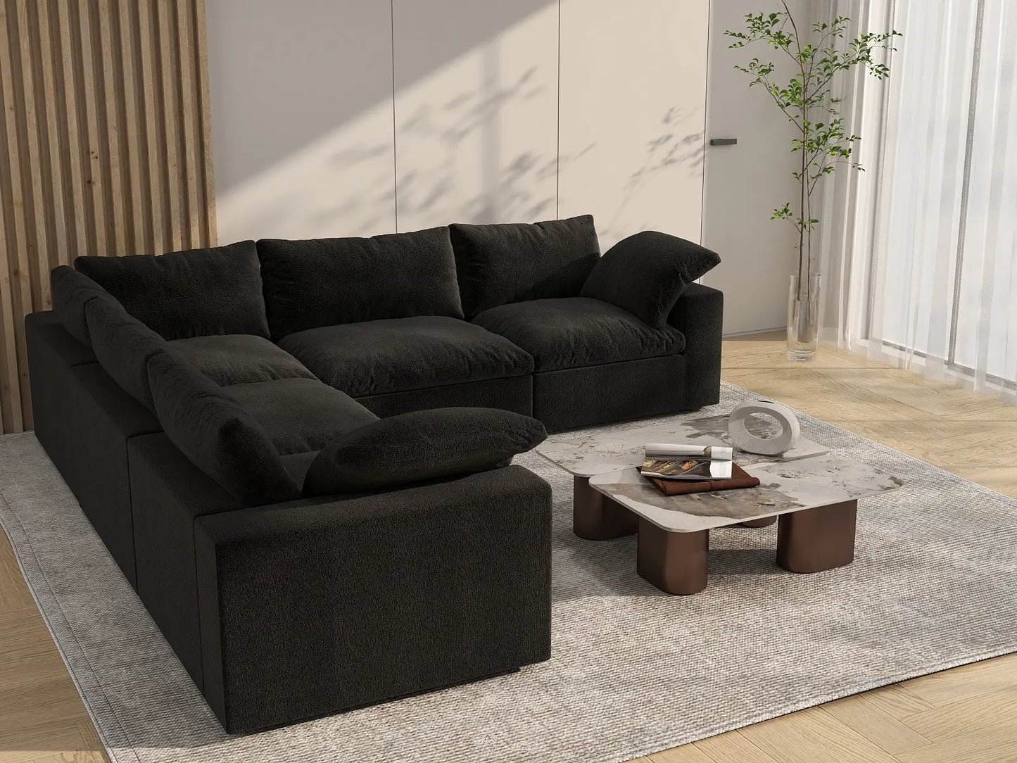WJS Home 5 Piece Cotton and Linen Black V shaped Sectionals 120 Removable _ Washable Covers 5 Seater_7