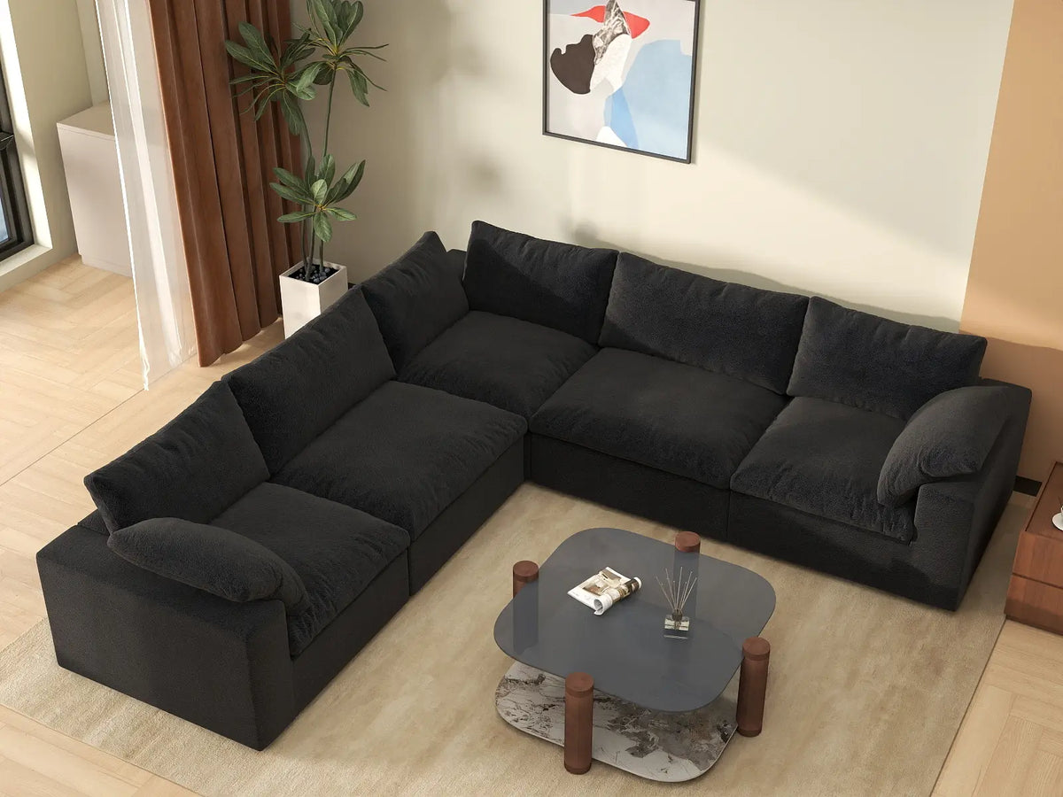 WJS Home 5 Piece Cotton and Linen Black V shaped Sectionals 120 Removable _ Washable Covers 5 Seater_8