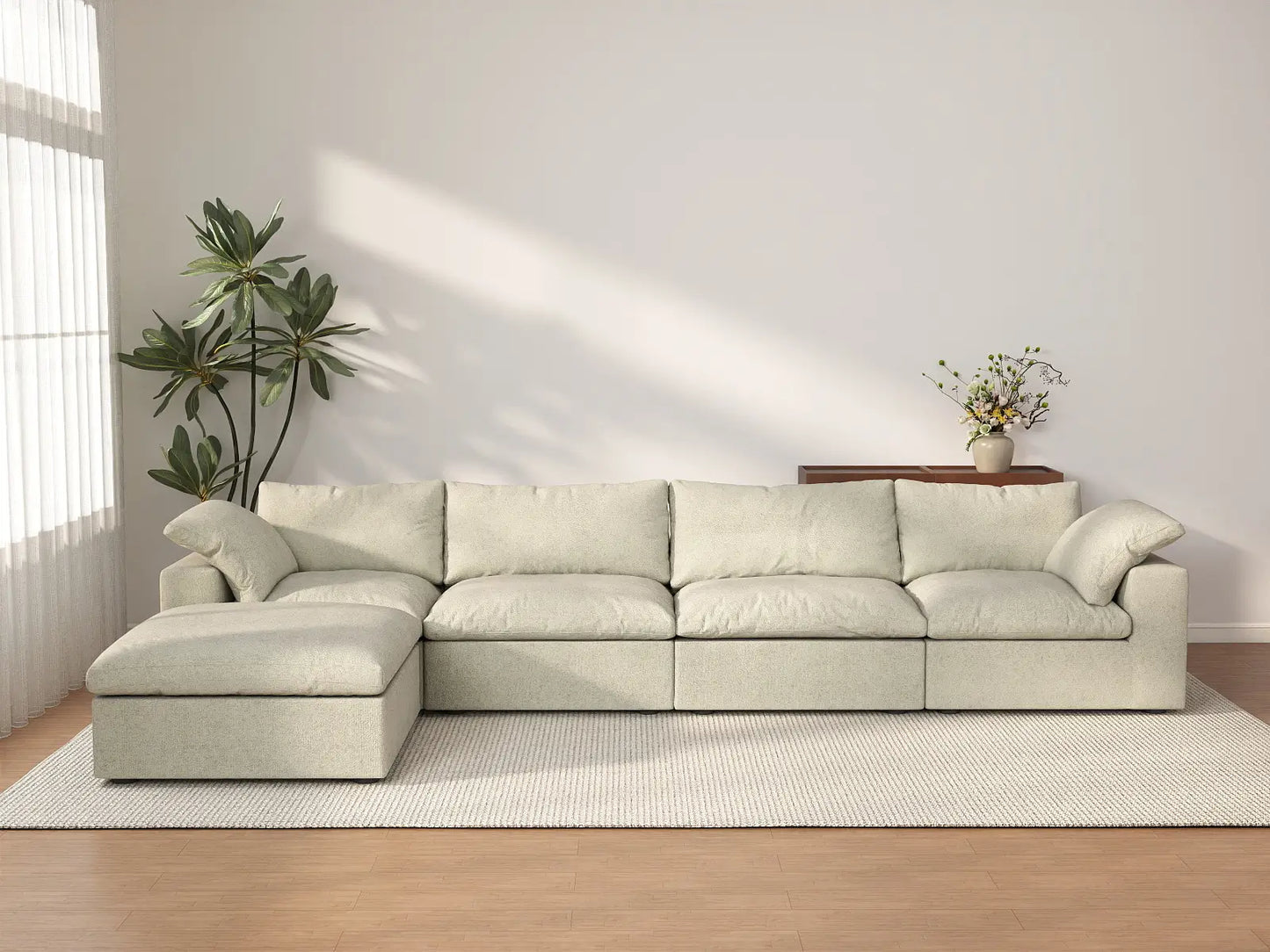 WJS Home 5 Piece Cotton and Linen Khaki L Shaped Sectionals 160 Removable _ Washable Covers 4 Seater_2