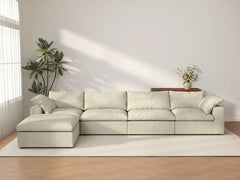 Sofás seccionales Deluxe Premium Cloud | Seccionales en forma de L de 5 piezas, de algodón y lino, color caqui, de 407 cm (160"), con fundas extraíbles y lavables, para 4 plazas