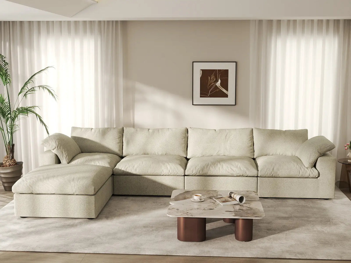 WJS Home 5 Piece Cotton and Linen Khaki L Shaped Sectionals 160 Removable _ Washable Covers 4 Seater_6