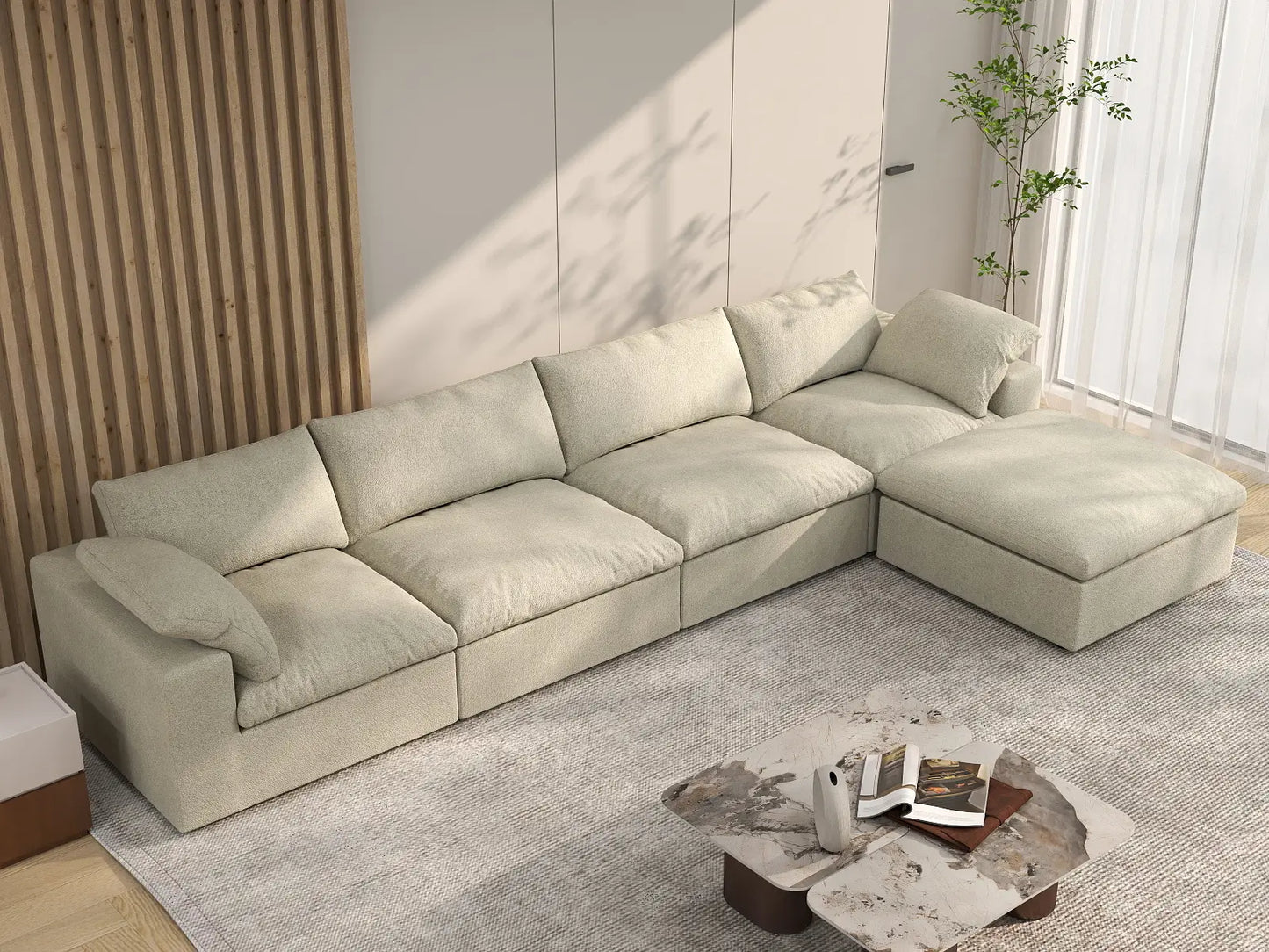 WJS Home 5 Piece Cotton and Linen Khaki L Shaped Sectionals 160 Removable _ Washable Covers 4 Seater_8