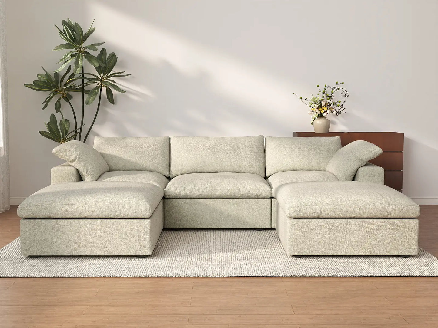 WJS Home 5 Piece Cotton and Linen Khaki U shaped Sectionals 120 Removable _ Washable Covers 3 Seater_2