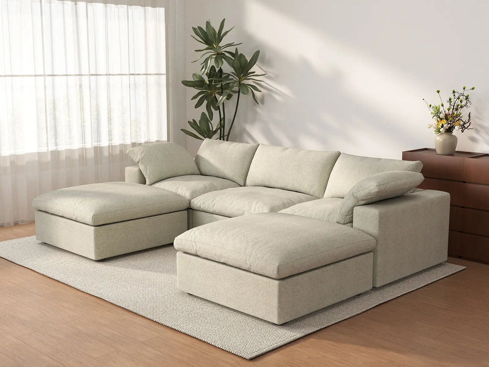 WJS Home 5 Piece Cotton and Linen Khaki U shaped Sectionals 120 Removable _ Washable Covers 3 Seater_3