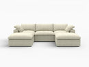 Deluxe Premium Cloud Sectional Sofas Covers | Khaki Cotton and Linen Sofa Cover for 3-Seater With 2 Ottomans