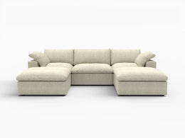 Deluxe Premium Cloud Sectional Sofas Covers | Khaki Cotton and Linen Sofa Cover for 3-Seater With 2 Ottomans