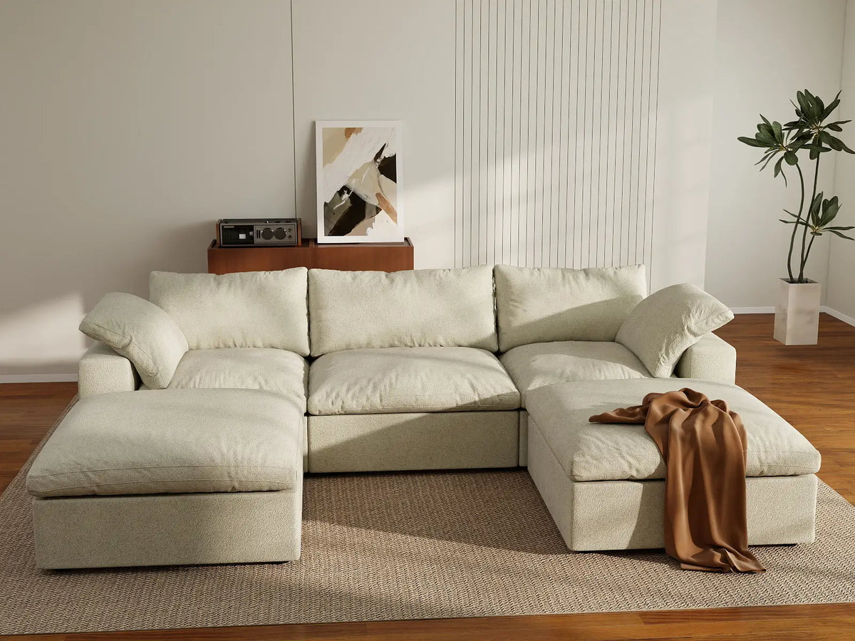 WJS Home 5 Piece Cotton and Linen Khaki U shaped Sectionals 120 Removable _ Washable Covers 3 Seater_6