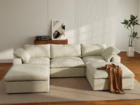 WJS Home 5 Piece Cotton and Linen Khaki U shaped Sectionals 120 Removable _ Washable Covers 3 Seater_6