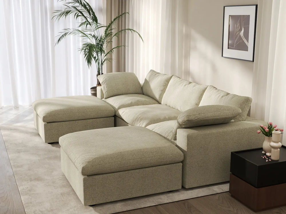WJS Home 5 Piece Cotton and Linen Khaki U shaped Sectionals 120 Removable _ Washable Covers 3 Seater_7