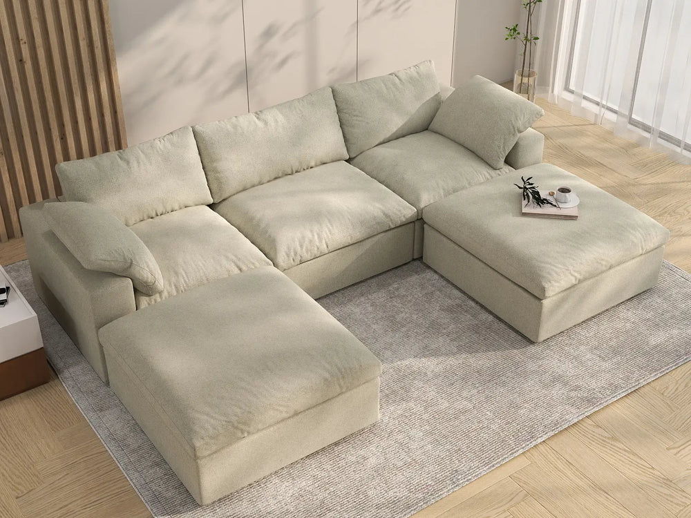 WJS Home 5 Piece Cotton and Linen Khaki U shaped Sectionals 120 Removable _ Washable Covers 3 Seater_8
