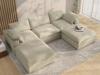 WJS Home 5 Piece Cotton and Linen Khaki U shaped Sectionals 120 Removable _ Washable Covers 3 Seater_8