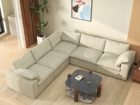 WJS Home 5 Piece Cotton and Linen Khaki V shaped Sectionals 120 Removable _ Washable Covers 5 Seater_8
