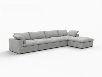 Deluxe Premium Cloud Sectional Sofas Covers | Light Grey Cotton and Linen Sofa Cover for 4-Seater With Ottoman