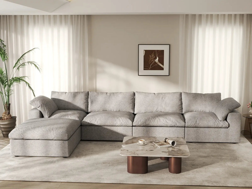 WJS Home 5 Piece Cotton and Linen Light Grey L Shaped Sectionals 160 Removable _ Washable Covers 4 Seater_5