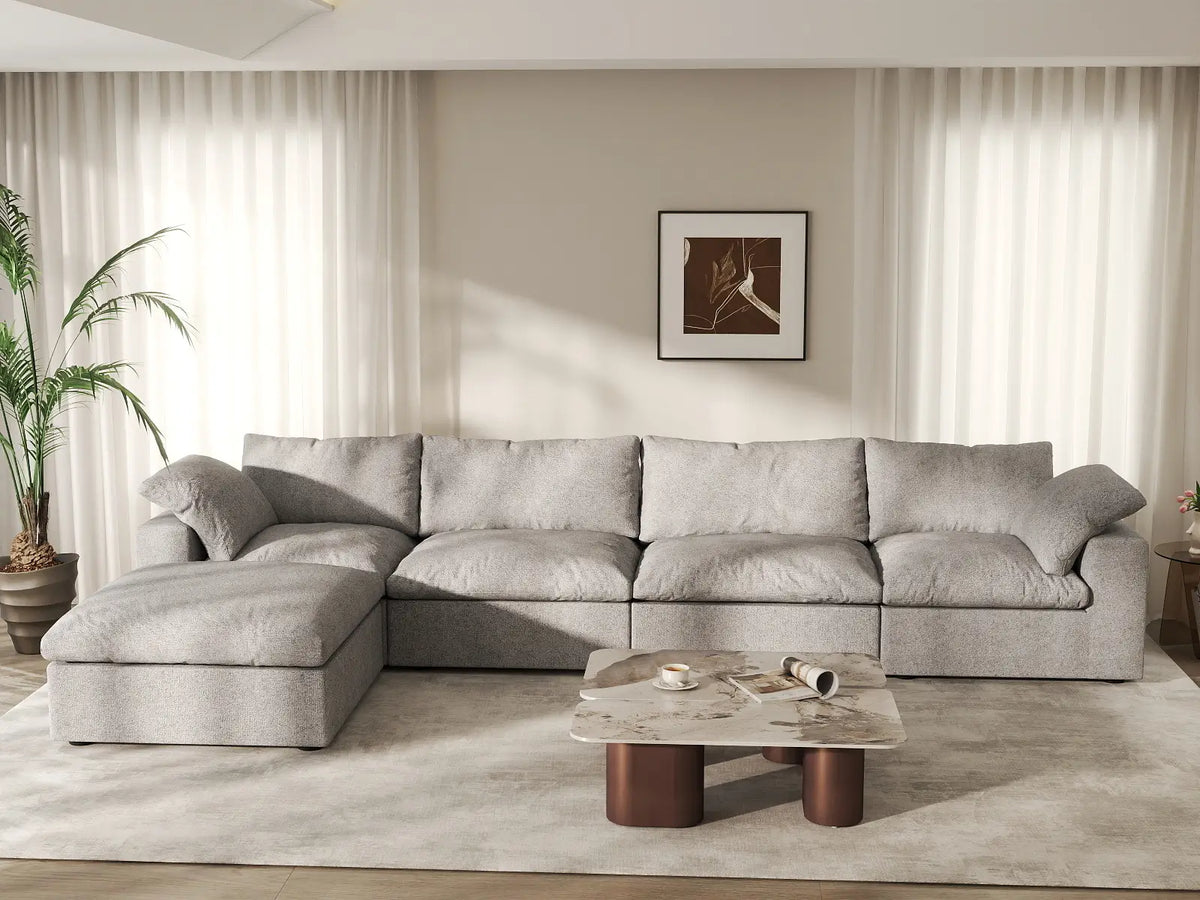 WJS Home 5 Piece Cotton and Linen Light Grey L Shaped Sectionals 160 Removable _ Washable Covers 4 Seater_5