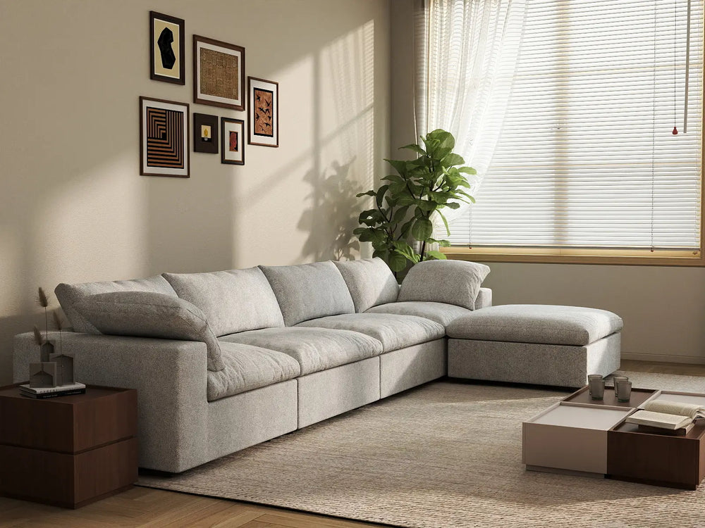 WJS Home 5 Piece Cotton and Linen Light Grey L Shaped Sectionals 160 Removable _ Washable Covers 4 Seater_6