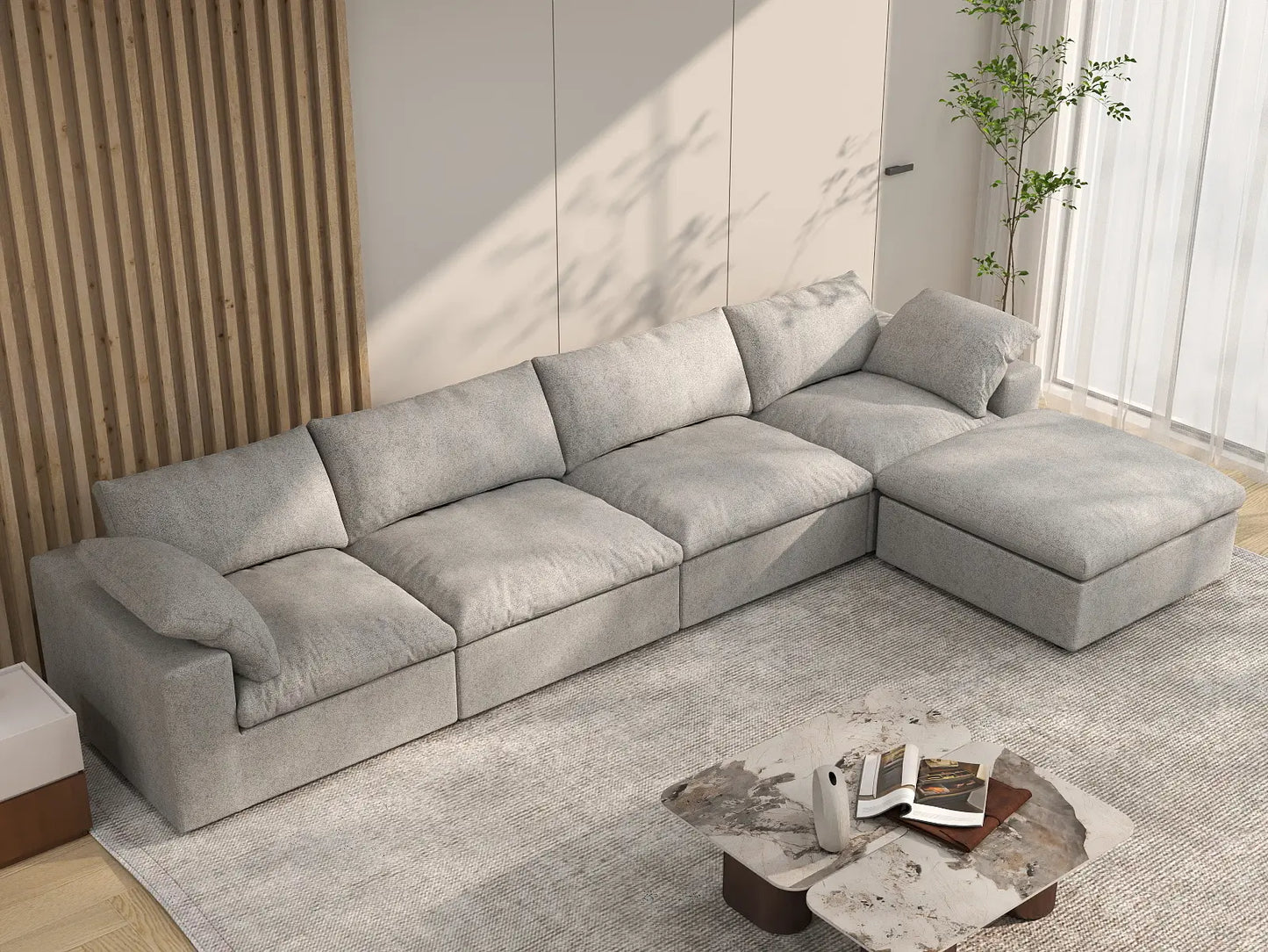 WJS Home 5 Piece Cotton and Linen Light Grey L Shaped Sectionals 160 Removable _ Washable Covers 4 Seater_7