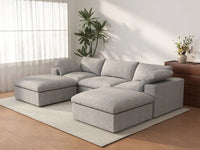 WJS Home 5 Piece Cotton and Linen Light Grey U shaped Sectionals 160 Storage Ottoman 3 Seater_3