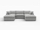 Deluxe Premium Cloud Sectional Sofas Covers | Light Grey Cotton and Linen Sofa Cover for 3-Seater With 2 Ottomans