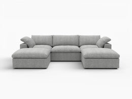 Deluxe Premium Cloud Sectional Sofas Covers | Light Grey Cotton and Linen Sofa Cover for 3-Seater With 2 Ottomans