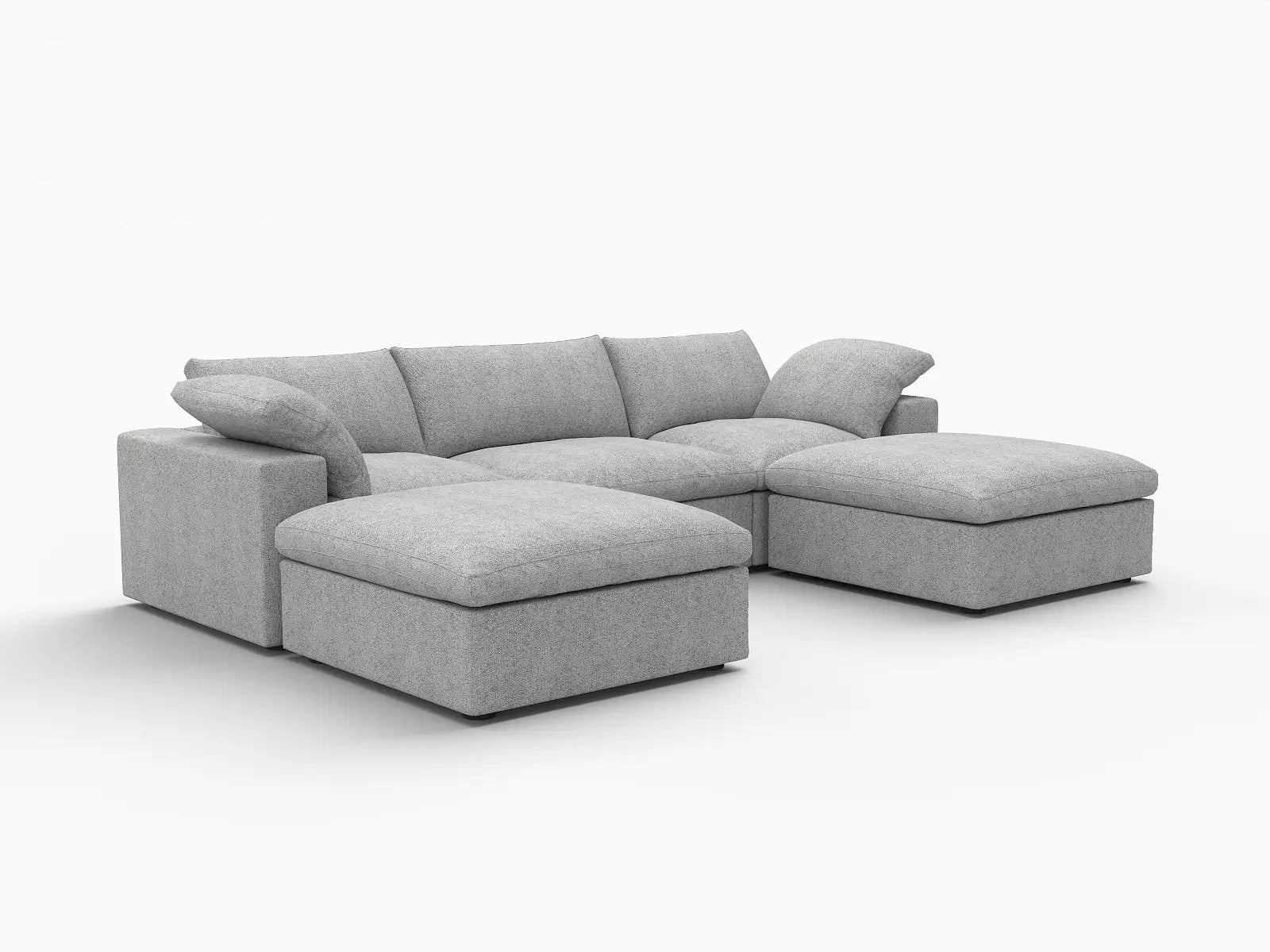 WJS Home 5 Piece Cotton and Linen Light Grey U shaped Sectionals 160 Storage Ottoman 3 Seater_5