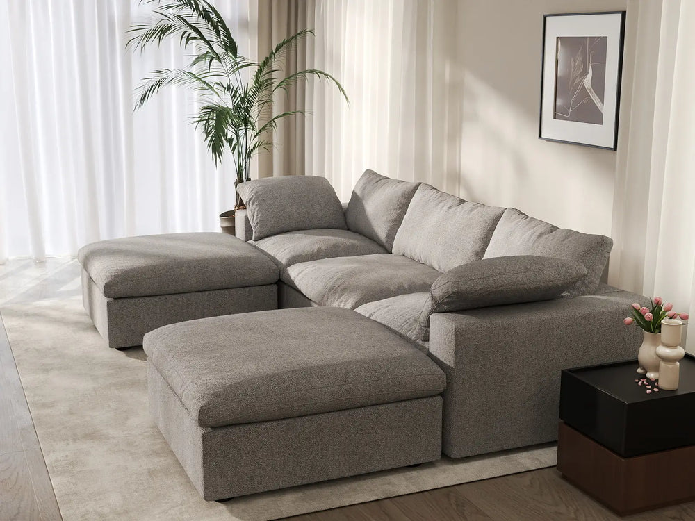 WJS Home 5 Piece Cotton and Linen Light Grey U shaped Sectionals 160 Storage Ottoman 3 Seater_7