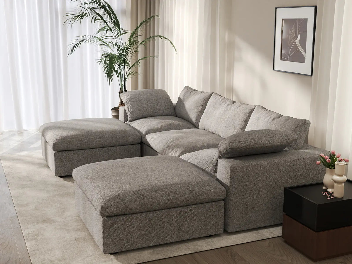 WJS Home 5 Piece Cotton and Linen Light Grey U shaped Sectionals 160 Storage Ottoman 3 Seater_7