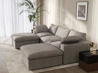 WJS Home 5 Piece Cotton and Linen Light Grey U shaped Sectionals 160 Storage Ottoman 3 Seater_7