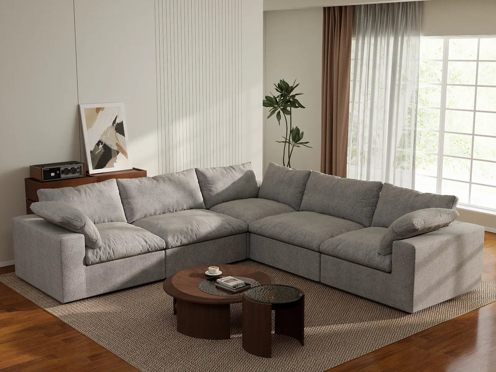 WJS Home 5 Piece Cotton and Linen Light Grey V shaped Sectionals 160 Removable _ Washable Covers 5 Seater_1