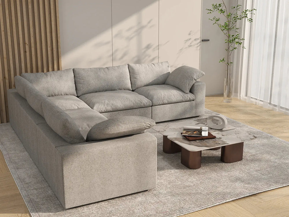 WJS Home 5 Piece Cotton and Linen Light Grey V shaped Sectionals 160 Removable _ Washable Covers 5 Seater_7