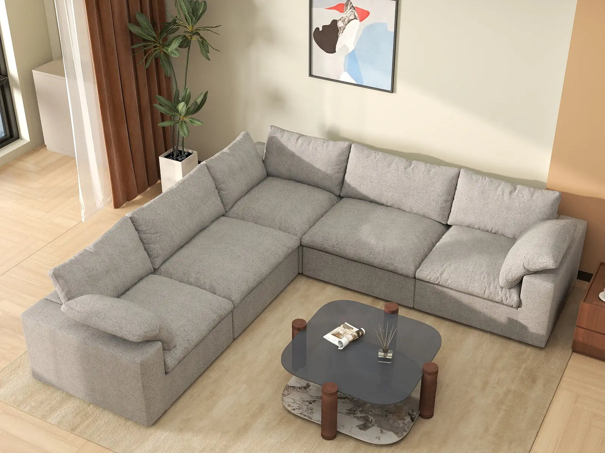 WJS Home 5 Piece Cotton and Linen Light Grey V shaped Sectionals 160 Removable _ Washable Covers 5 Seater_8