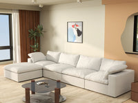 WJS Home 5 Piece Cotton and Linen White L Shaped Sectionals 160 Removable _ Washable Covers 4 Seater_1