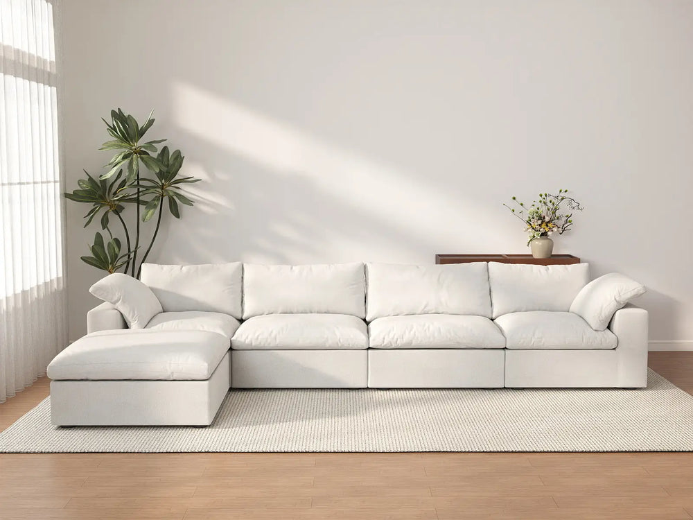 WJS Home 5 Piece Cotton and Linen White L Shaped Sectionals 160 Removable _ Washable Covers 4 Seater_2