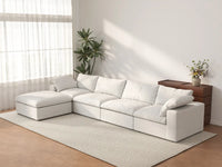 WJS Home 5 Piece Cotton and Linen White L Shaped Sectionals 160 Removable _ Washable Covers 4 Seater_3