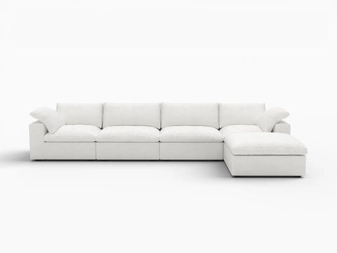 Deluxe Premium Cloud Sectional Sofas Covers | White Cotton and Linen Sofa Cover for 4-Seater With Ottoman