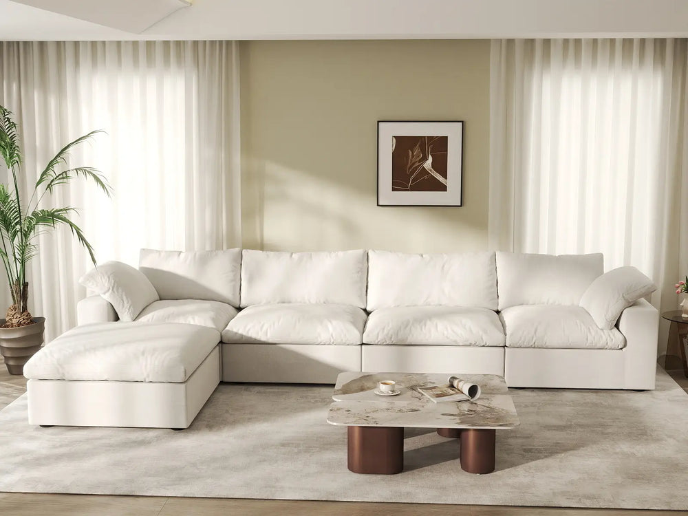 WJS Home 5 Piece Cotton and Linen White L Shaped Sectionals 160 Removable _ Washable Covers 4 Seater_6