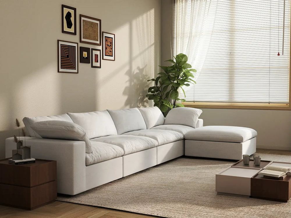 WJS Home 5 Piece Cotton and Linen White L Shaped Sectionals 160 Removable _ Washable Covers 4 Seater_7