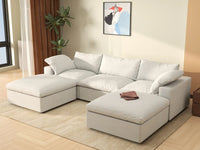 WJS Home 5 Piece Cotton and Linen White U shaped Sectionals 120 Removable _ Washable Covers 3 Seater_1