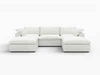 WJS Home 5 Piece Cotton and Linen White U shaped Sectionals 120 Removable _ Washable Covers 3 Seater_4