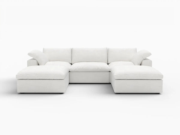 Deluxe Premium Cloud Sectional Sofas Covers | White Cotton and Linen Sofa Cover for 3-Seater With 2 Ottomans