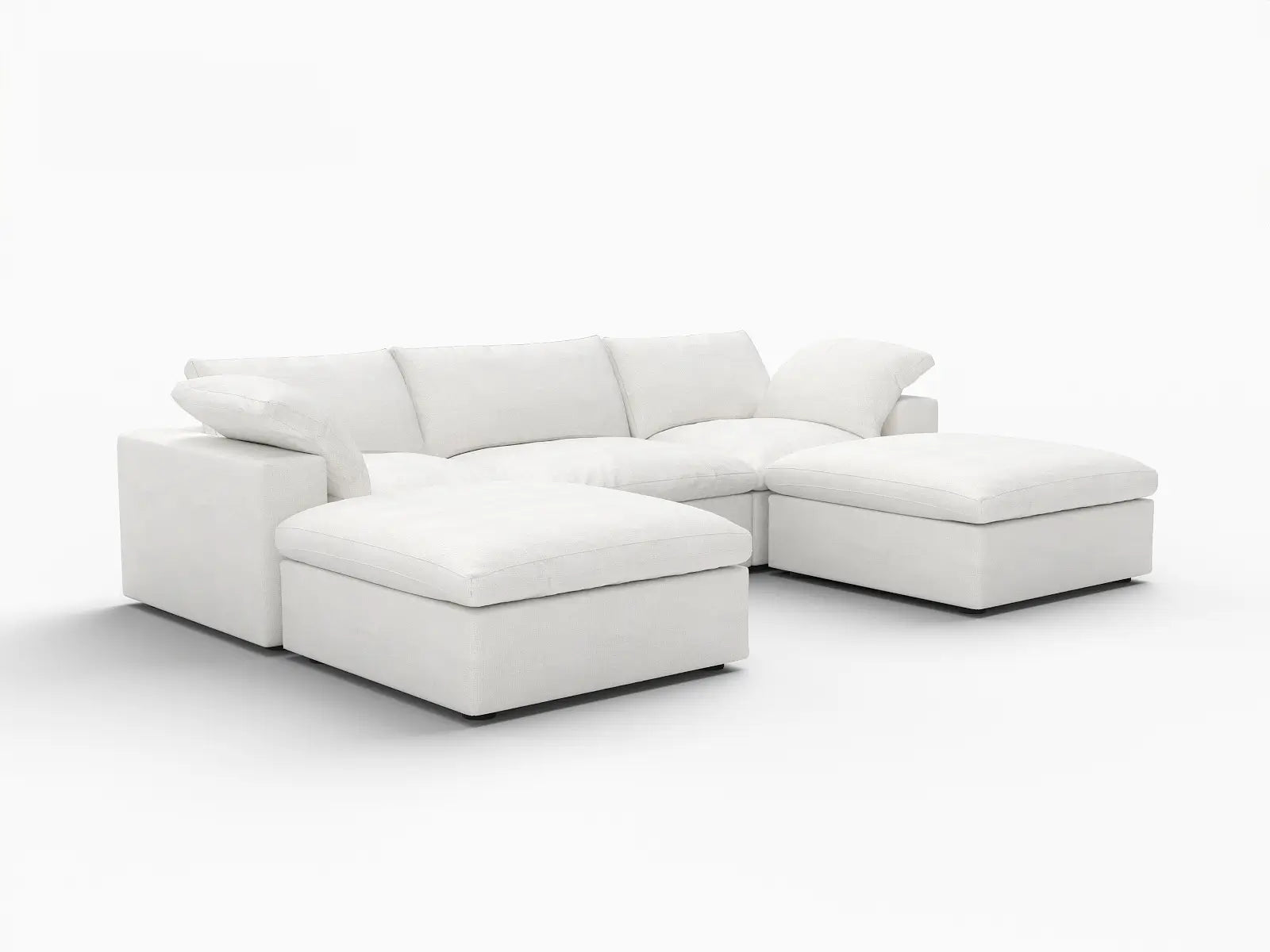 WJS Home 5 Piece Cotton and Linen White U shaped Sectionals 120 Removable _ Washable Covers 3 Seater_5
