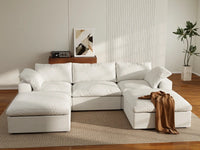WJS Home 5 Piece Cotton and Linen White U shaped Sectionals 120 Removable _ Washable Covers 3 Seater_6