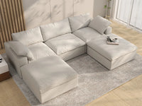 WJS Home 5 Piece Cotton and Linen White U shaped Sectionals 120 Removable _ Washable Covers 3 Seater_8