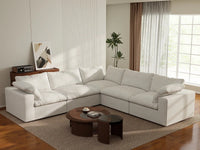 WJS Home 5 Piece Cotton and Linen White V shaped Sectionals 160 Storage Ottoman 5 Seater_1