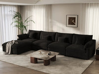 WJS Home 5 Piece Linen Black L Shaped Sectionals 160 Adjustable Backrest Pillows 4 Seater_1