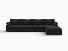 Deluxe Slope Cloud Sectional Sofa Covers | Black Chenille and Linen Sofa Cover for 4-Seater with 1-Ottoman