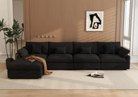 WJS Home 5 Piece Linen Black L Shaped Sectionals 160 Adjustable Backrest Pillows 4 Seater_7