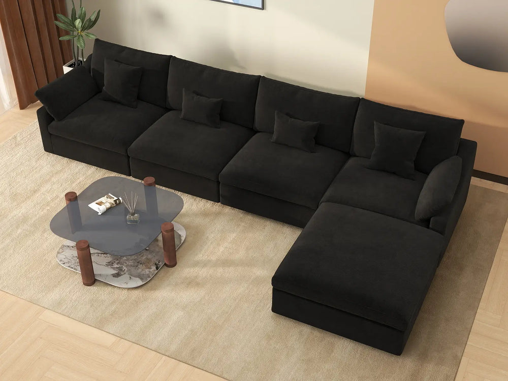 WJS Home 5 Piece Linen Black L Shaped Sectionals 160 Adjustable Backrest Pillows 4 Seater_8